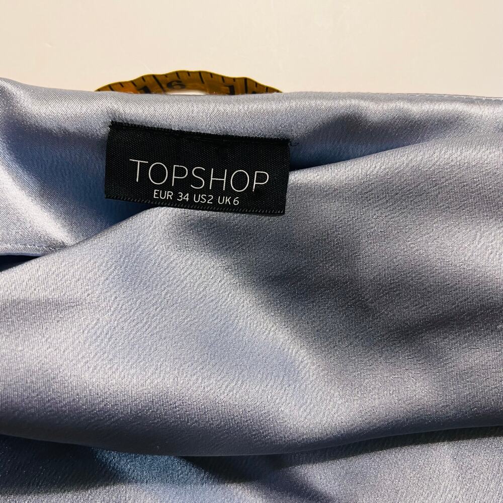 Topshop Satin Cowl Neck Spagetti Strap Dress Size 2 Light Blue - Picture 5 of 9